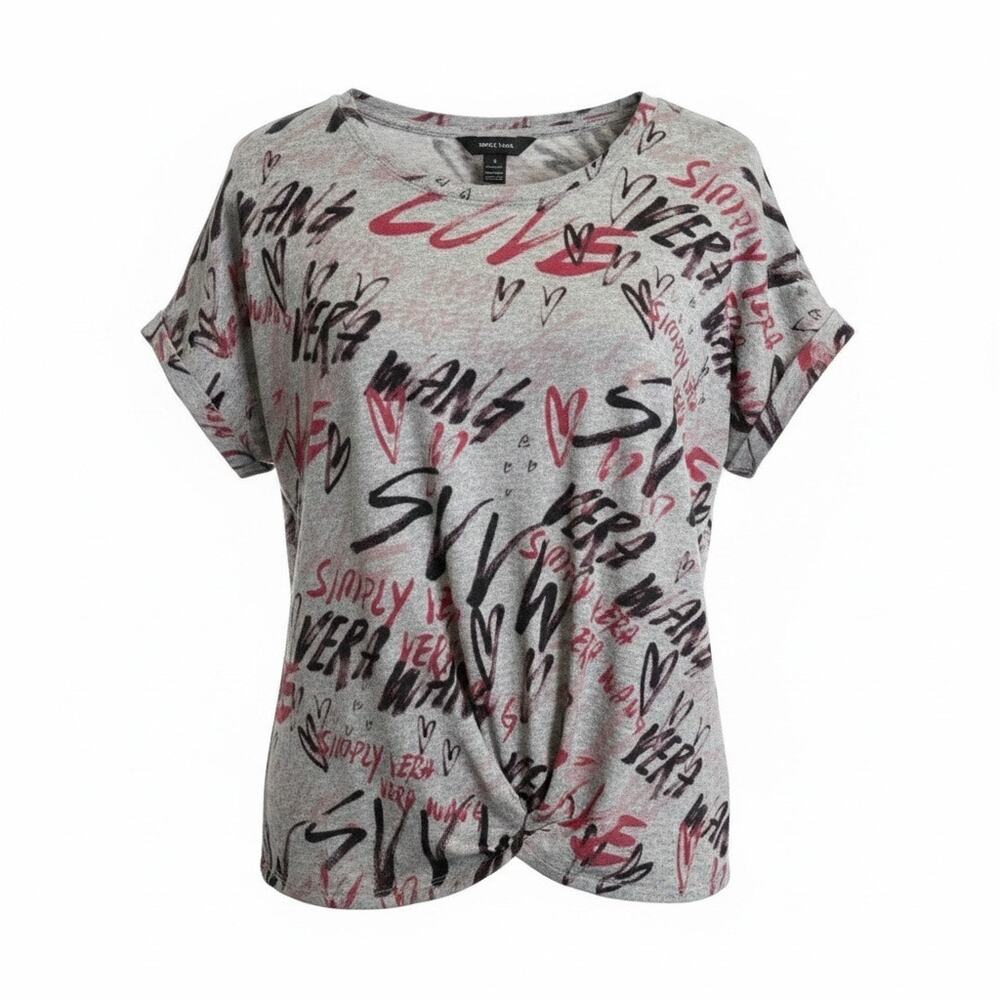 Simply Vera Vera Wang Graffiti Heart Lightweight Knit Tied Bottom Top Sz L